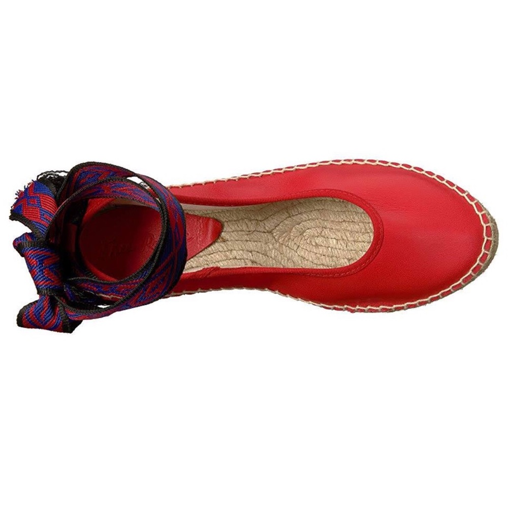 SALE FREE PEOPLE MAYA WRAP RED LEATHER ESPADRILLE. RIBBON TIES - Picture 7 of 8